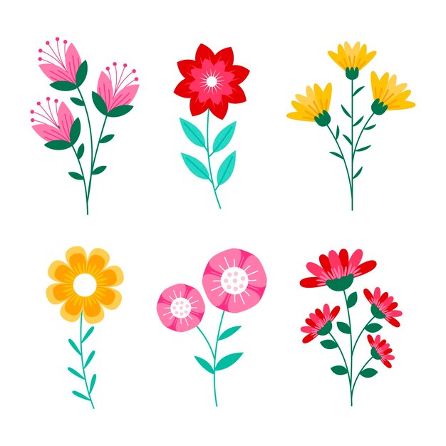 Colección de flores de primavera en diseño plano