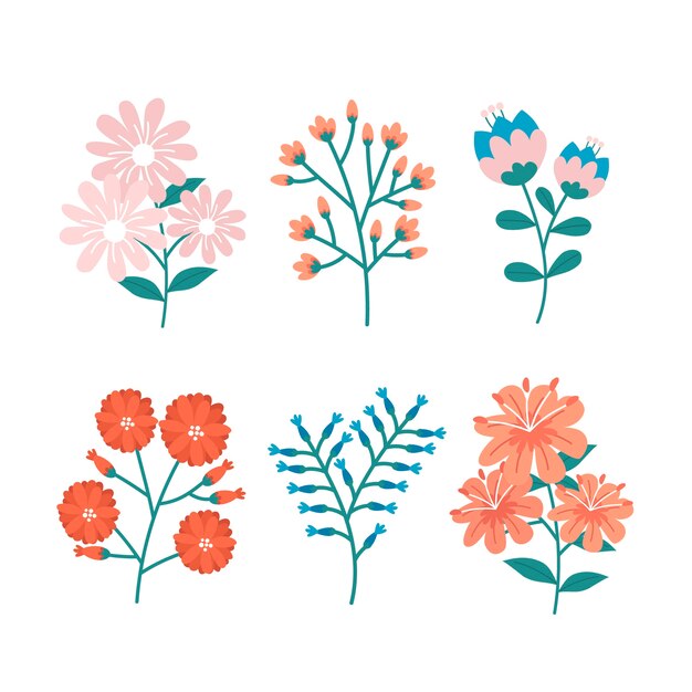 Colección de flores de primavera estilo dibujado a mano