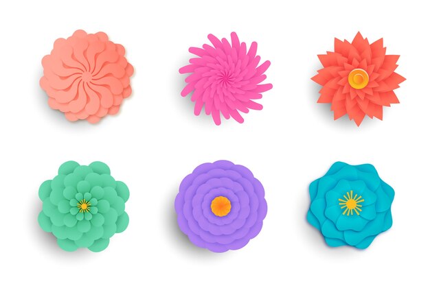 Colección de flores de primavera estilo papel
