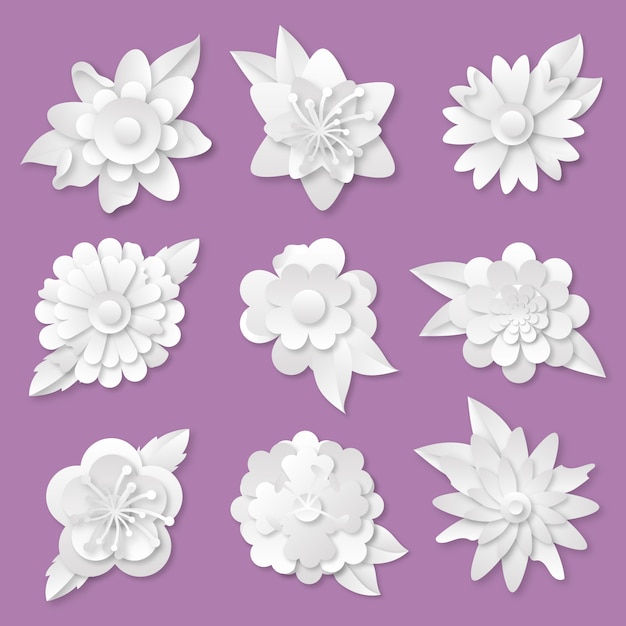 Colección de flores de primavera en papel