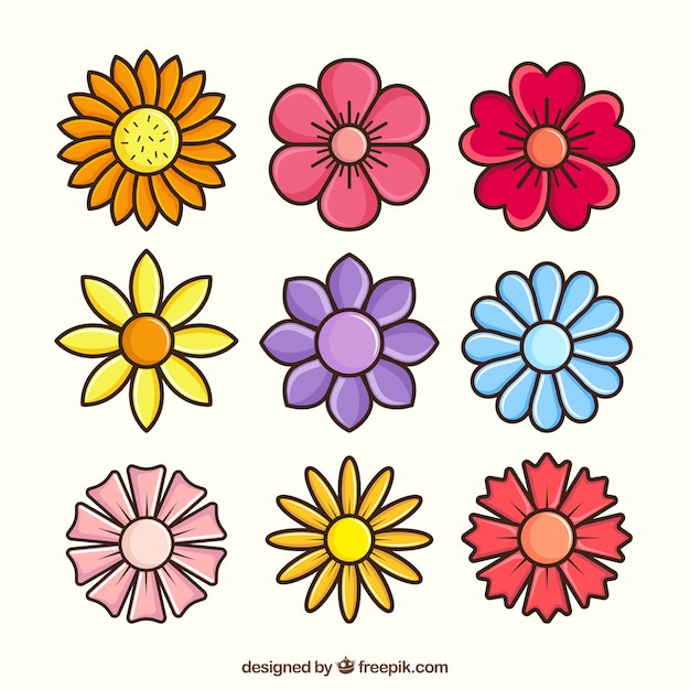 Colección de flores de primavera plana