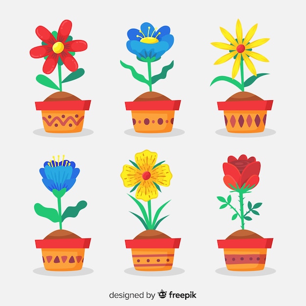 Colección de flores de primavera plana