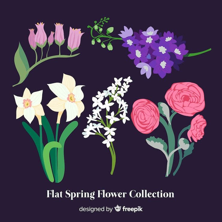 Vector gratuito colección de flores de primavera plana