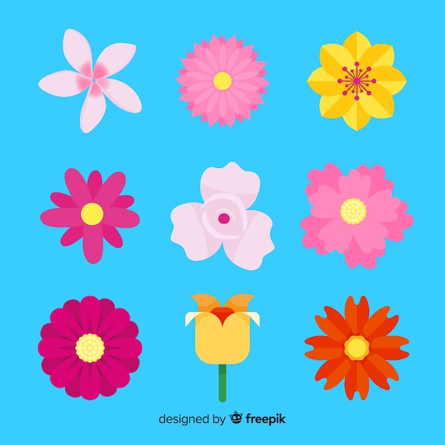 Colección de flores de primavera plana