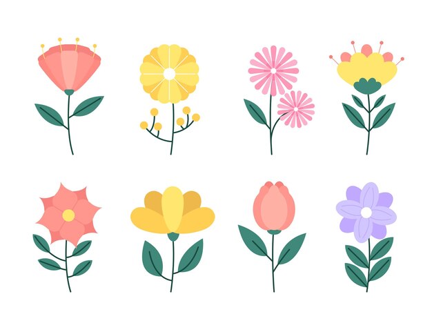 Colección de flores de primavera plana