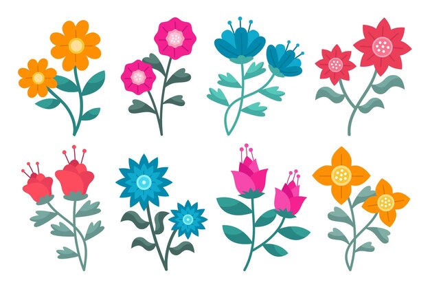 Colección de flores de primavera plana