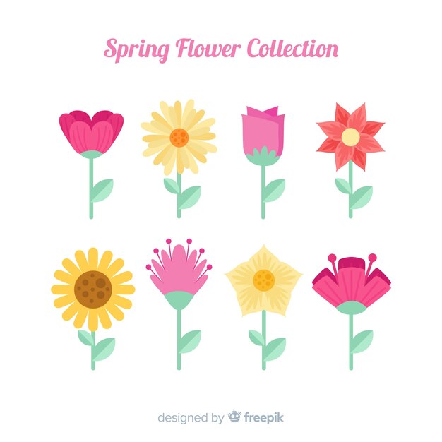 Colección flores primavera planas