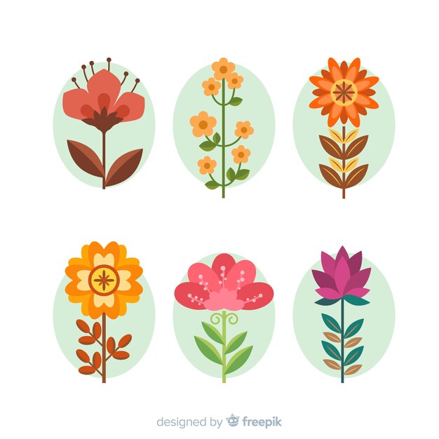 Colección flores primavera planas