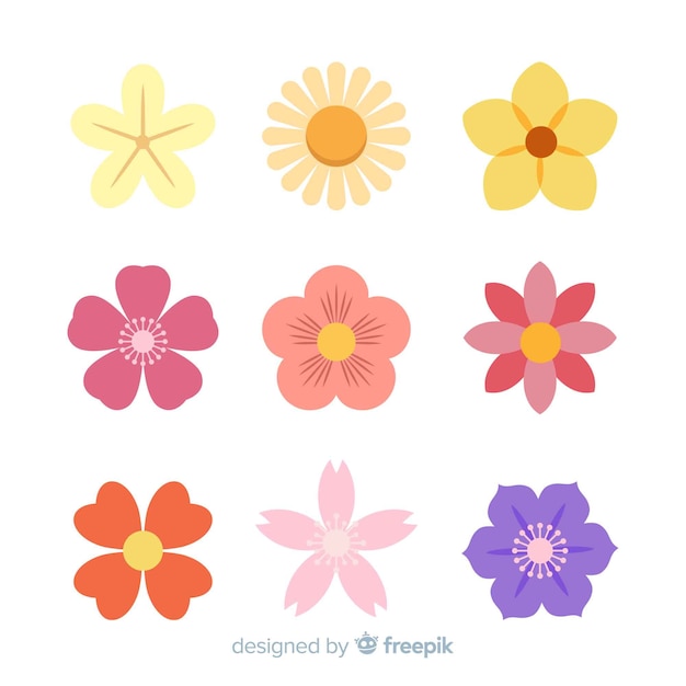 Vector gratuito colección flores de primavera planas