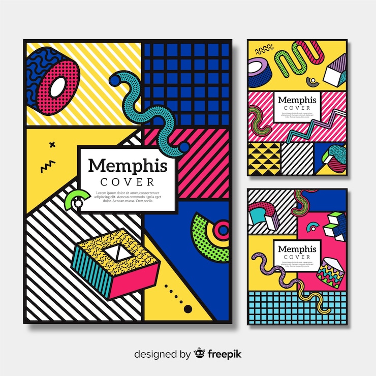 Vector gratuito colección folletos coloridos memphis