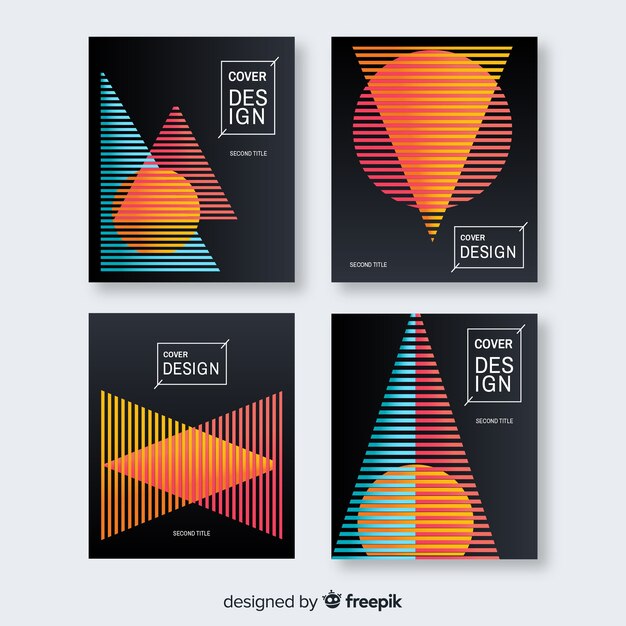 Colección folletos líneas geométricas coloridas
