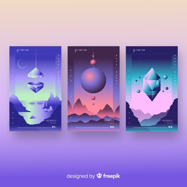 Colección folletos polígonos 3d degradados flotantes