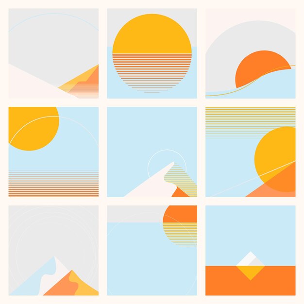 Colección de fondo geométrico de paisaje de naturaleza de montaña y sol de verano mínimo
