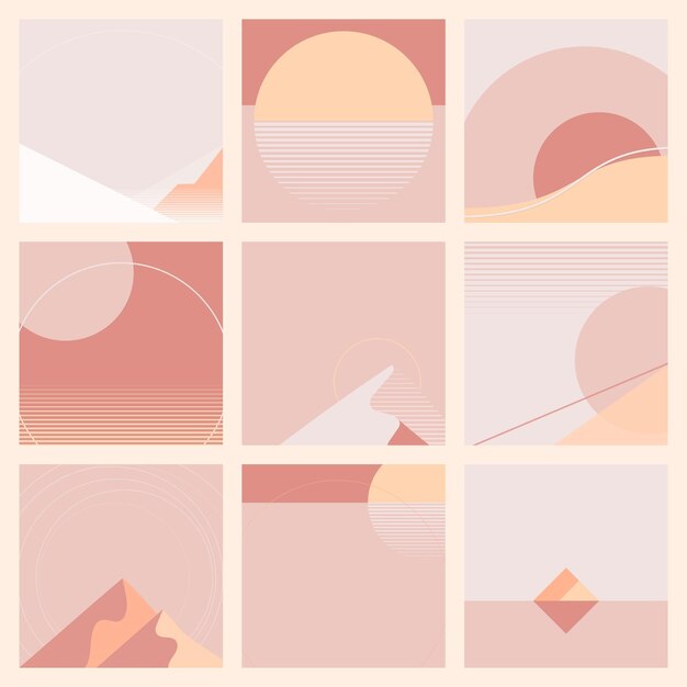 Colección de fondo de paisaje geométrico puesta de sol rosa mínima