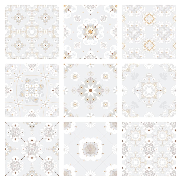 Vector gratuito colección de fondo de patrón de mosaico gris mandala oriental