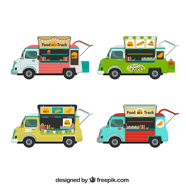 Vector gratuito colección de food trucks con comida rápida