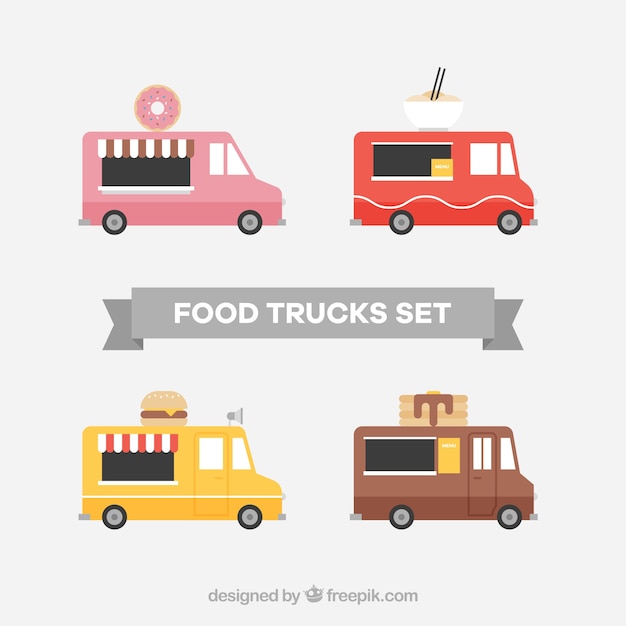 Vector gratuito colección de food trucks con diseño plano