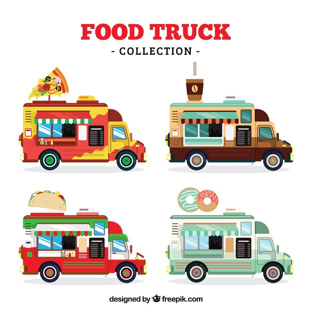 Colección de food trucks con estilo moderno