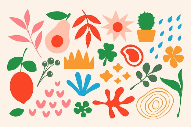 Colección de formas abstractas de diseño plano dibujado a mano