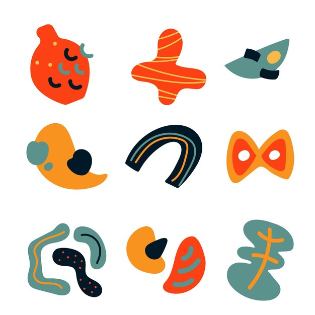 Colección de formas abstractas de diseño plano dibujado a mano