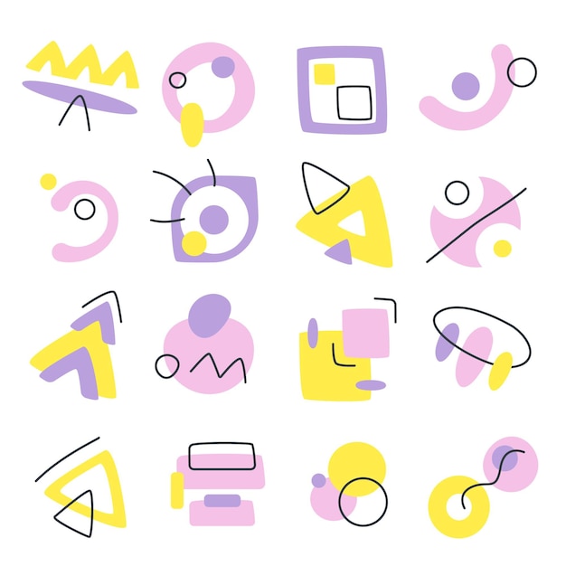 Colección de formas abstractas planas dibujadas a mano