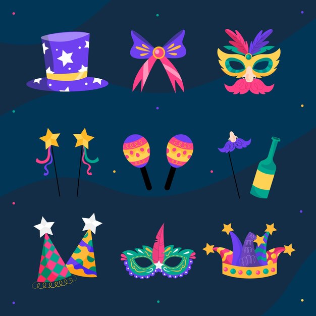 Colección de fotomatón plano fiesta de carnaval