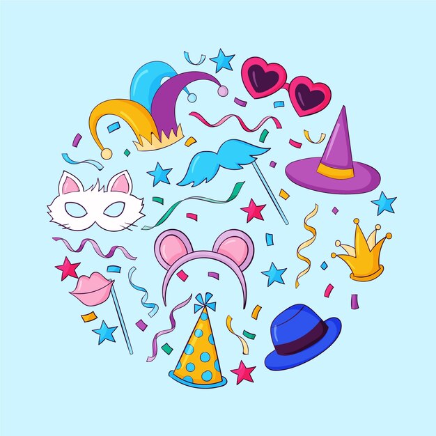 Colección de fotomatones de fiesta de carnaval dibujados a mano