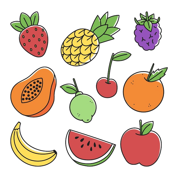 Colección de fruta dibujada a mano