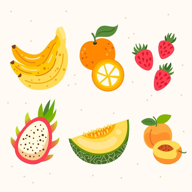 Vector gratuito colección de fruta fresca plana