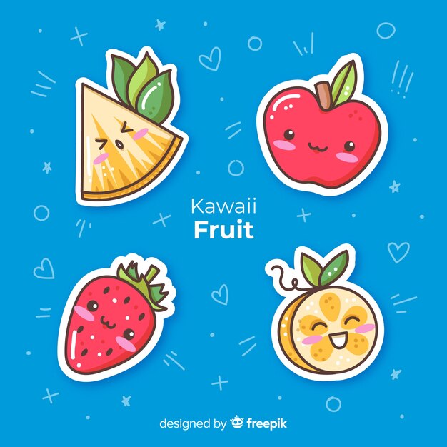 Colección fruta kawaii dibujada a mano