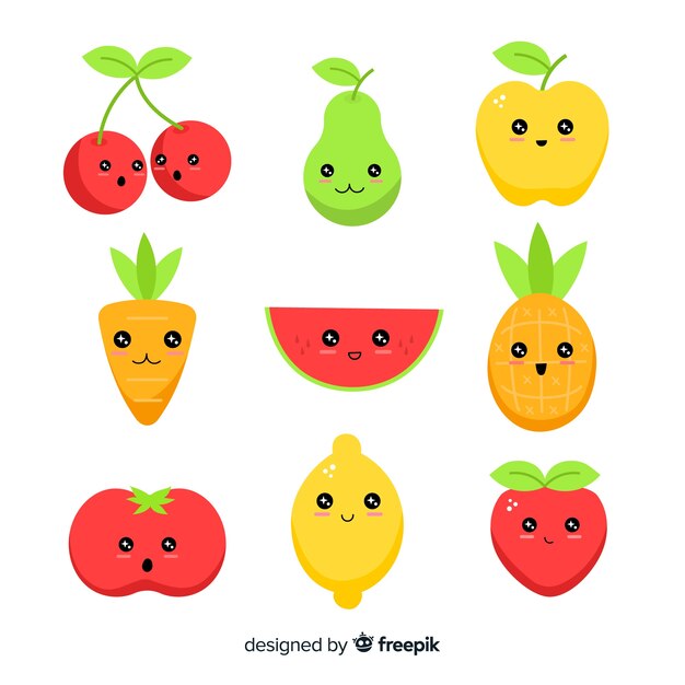 Colección fruta kawaii dibujada a mano