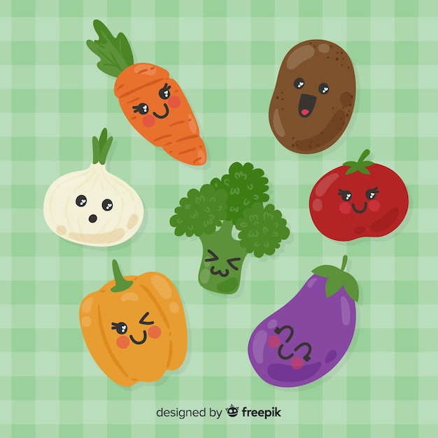 Colección fruta y verdura adorable dibujada a mano