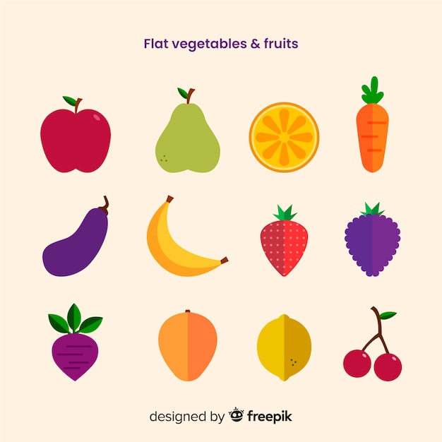 Vector gratuito colección fruta y verdura plana