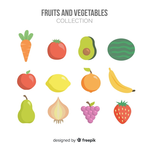 Vector gratuito colección fruta y verdura plana