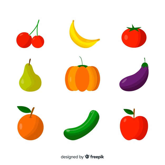 Colección fruta y verdura plana