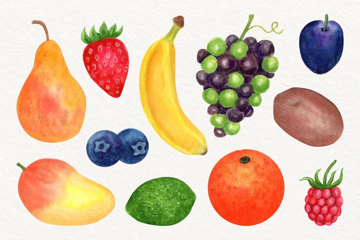 Vector gratuito colección de frutas en acuarela pintada a mano.