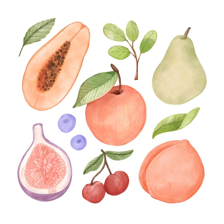 Vector gratuito colección de frutas en acuarela pintada a mano.