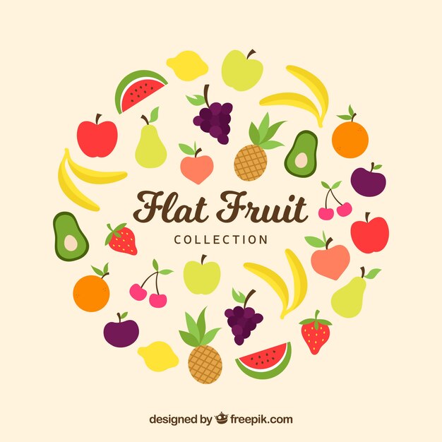 Colección de frutas coloridas en diseño plano