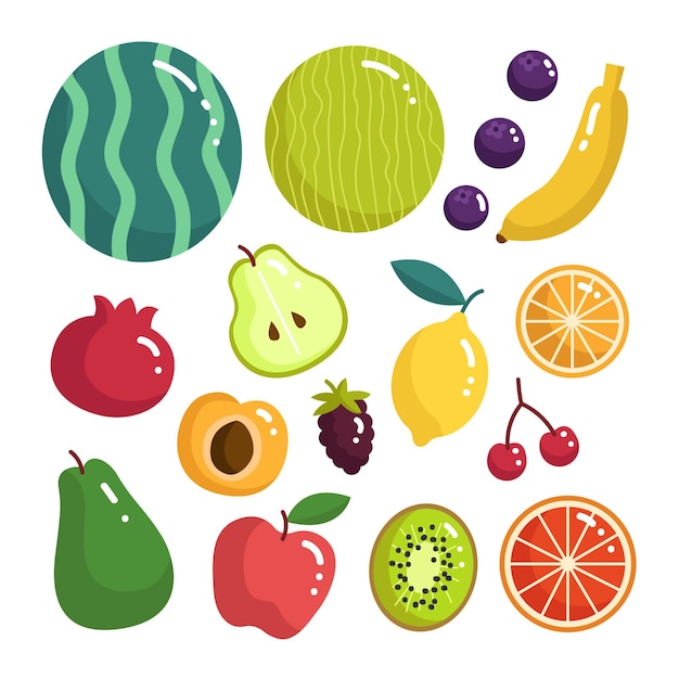 Vector gratuito colección de frutas deliciosas planas