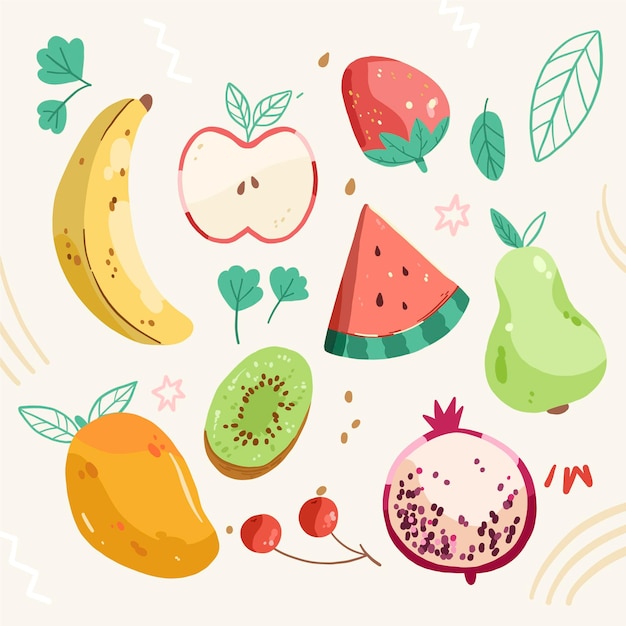 Vector gratuito colección de frutas dibujadas a mano