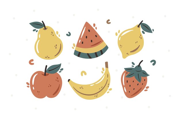 Colección de frutas dibujadas a mano