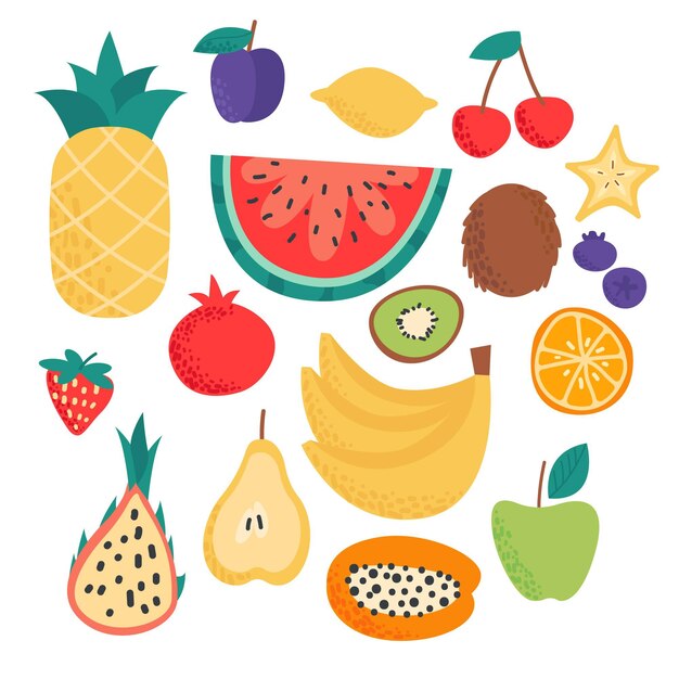 Colección de frutas dibujadas a mano