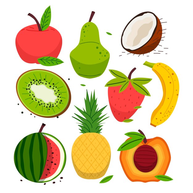 Colección de frutas dibujadas a mano