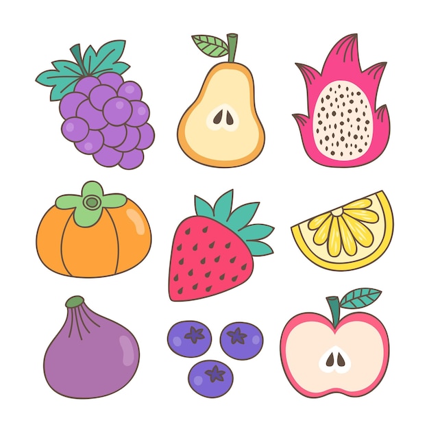 Vector gratuito colección de frutas dibujadas a mano