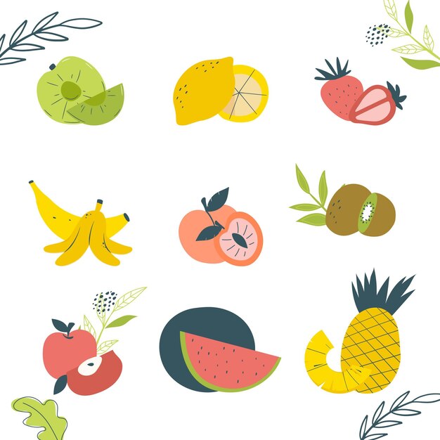 Colección de frutas dibujadas a mano