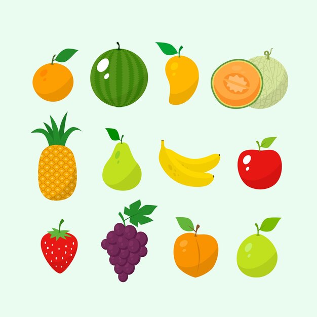 Colección de frutas dibujadas a mano