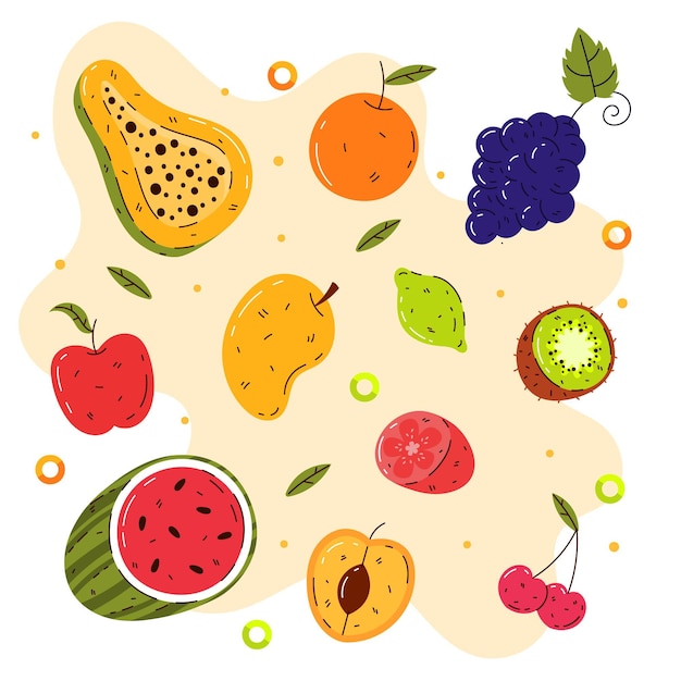 Vector gratuito colección de frutas dibujadas a mano