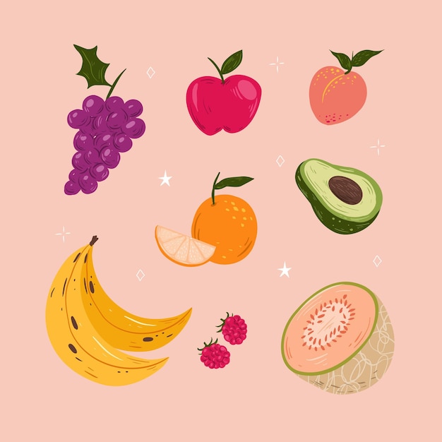 Vector gratuito colección de frutas dibujadas a mano