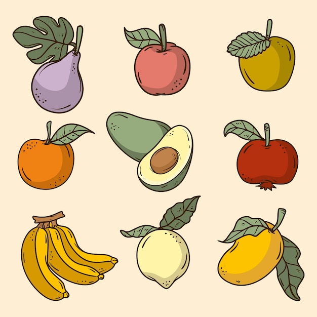 Vector gratuito colección de frutas dibujadas a mano