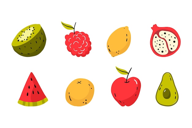 Colección de frutas dibujadas a mano
